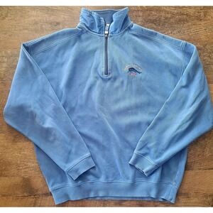 Tommy Bahama Relax Sweater Mens Medium Blue Quarter Zip Sweatshirt Marlin Logo